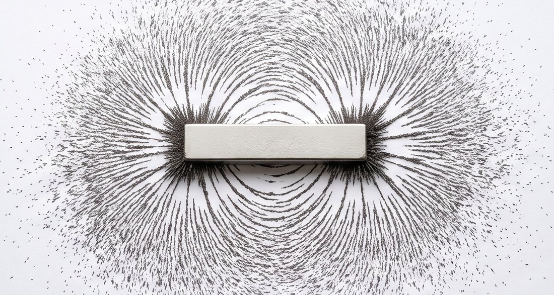 Iron filings showing the magnetic field around a bar magnet