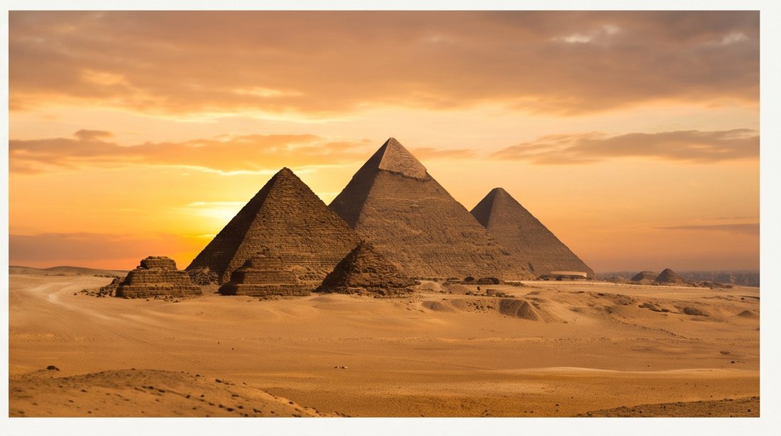 The pyramids of Egypt at golden sunset