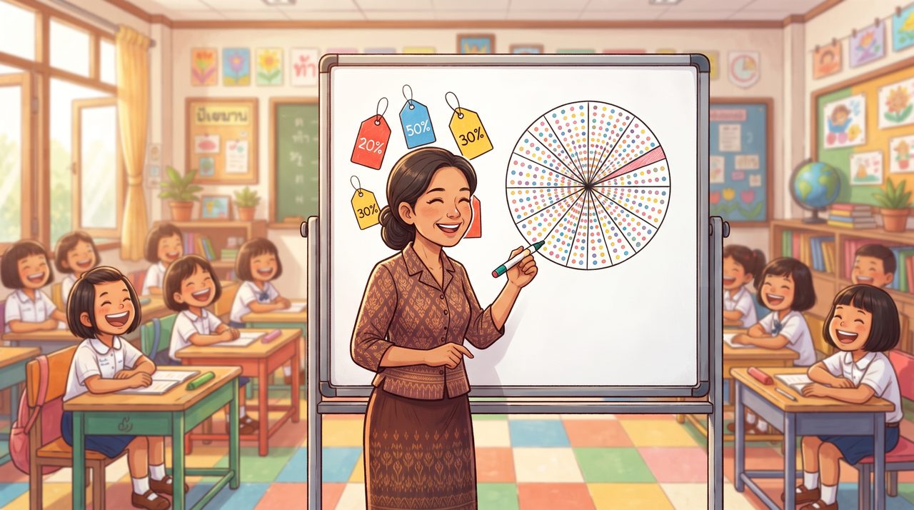 ครูสอนร้อยละและอัตราส่วนจากป้ายส่วนลด