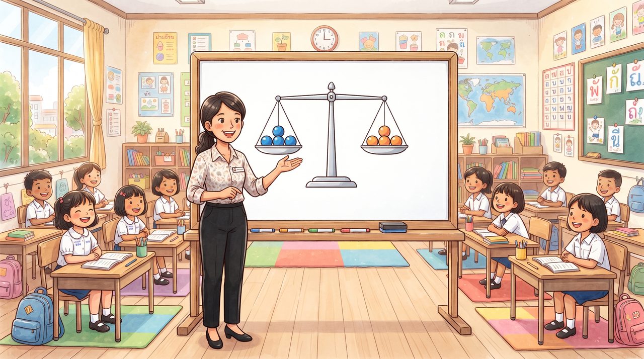 ครูสอนสมการด้วยตราชั่งที่สมดุล