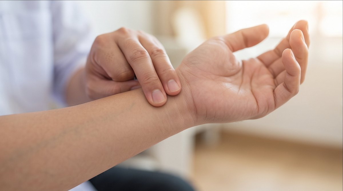 มือจับข้อมือตรวจชีพจร