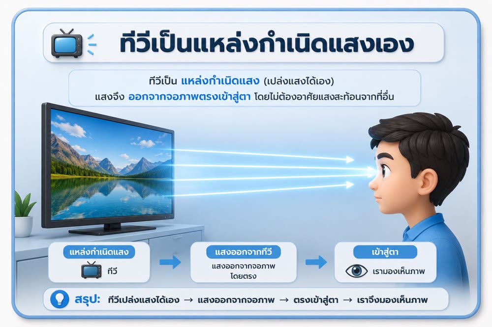 แผนภาพแสดงแสงจากจอทีวีเข้าสู่ตา