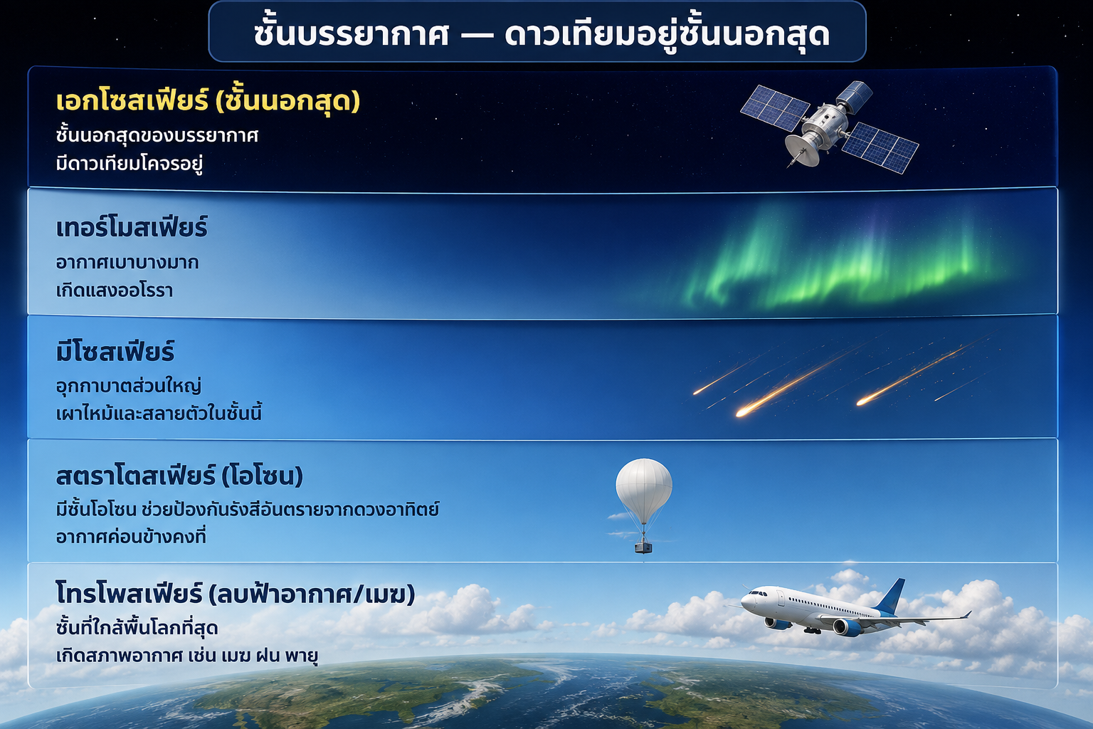 ชั้นบรรยากาศ — ดาวเทียมอยู่ชั้นนอกสุด