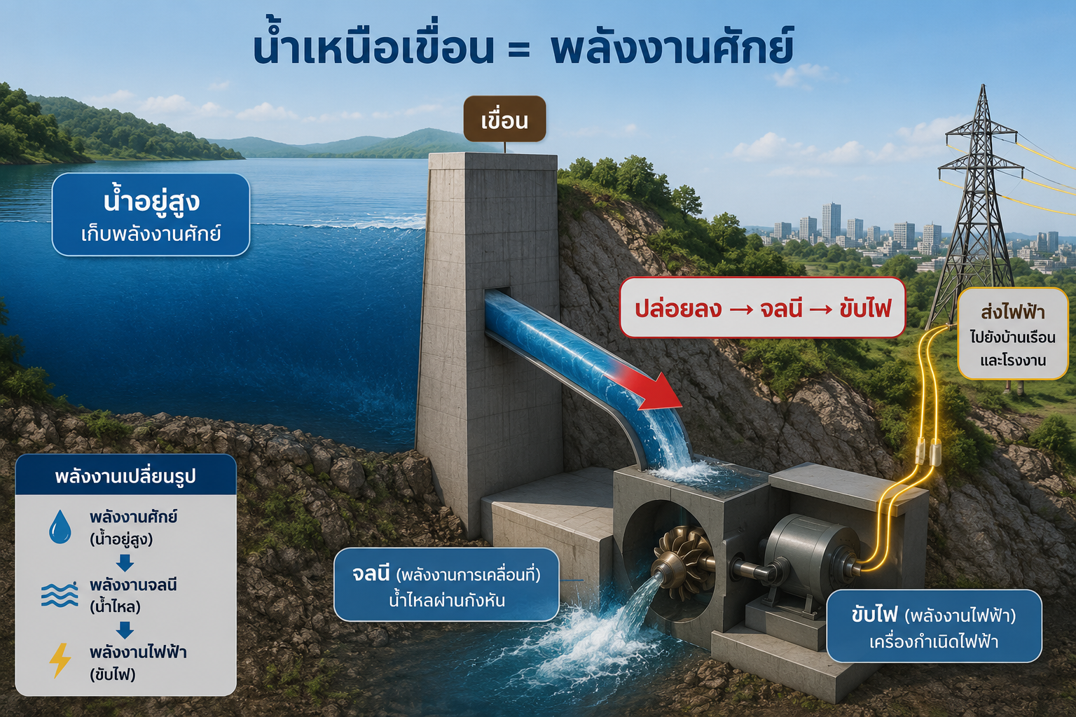 น้ำเหนือเขื่อน = พลังงานศักย์ เฉลย