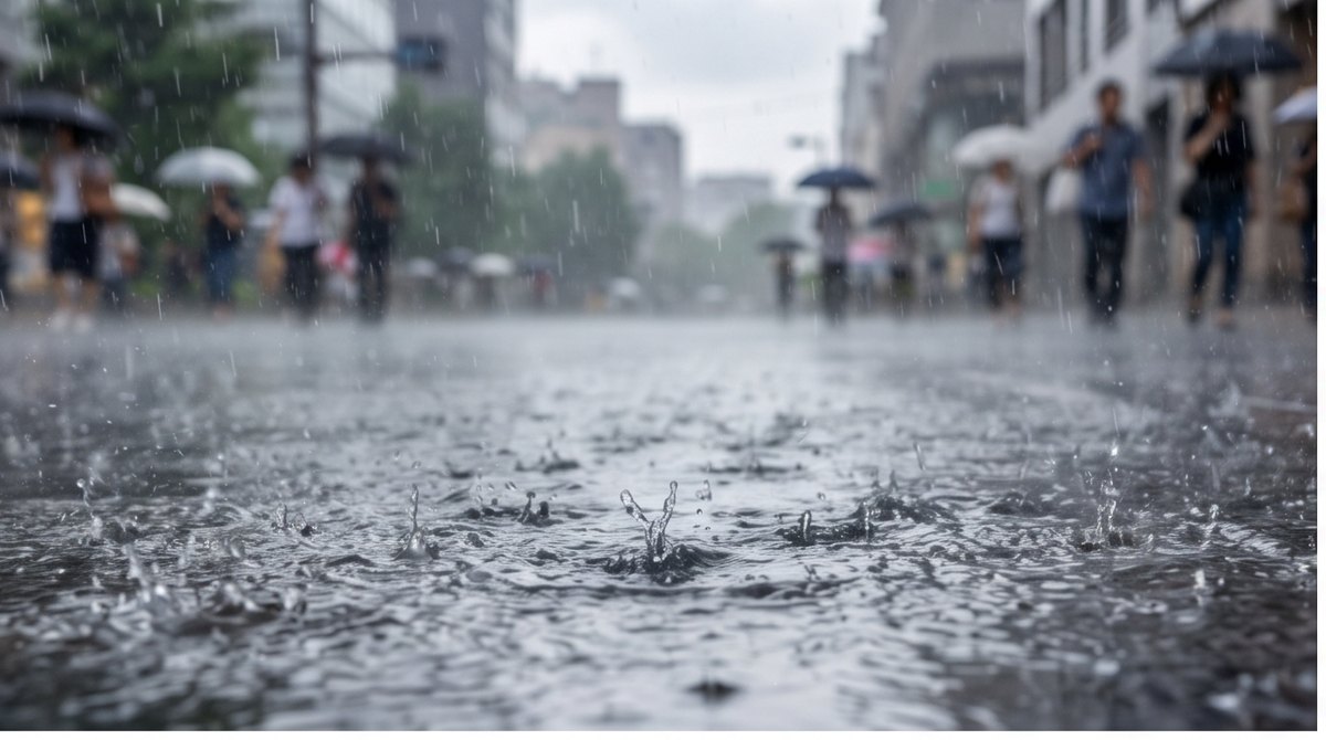 ฝนตกลงบนถนนเปียกมีน้ำกระเซ็น